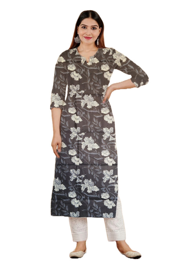 Iris Floral Printed Black Cotton Kurti For Womens