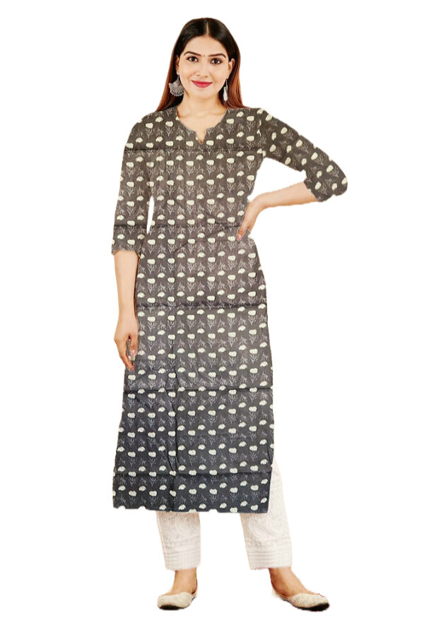 Floral Buti Printed Black Cotton Kurti For Womens