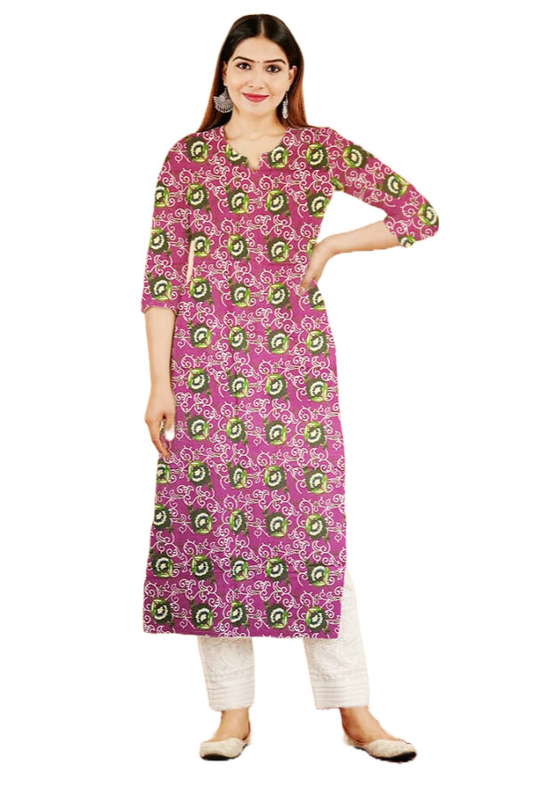 Rosebud Floral Printed Purple Cotton Kurti For Womens