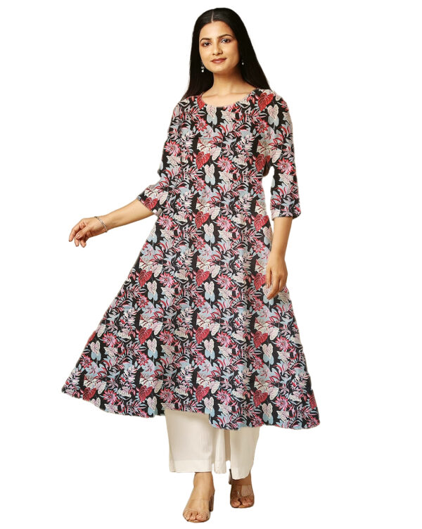 Purple Cotton Floral Print Anarkali Kurti For Womens