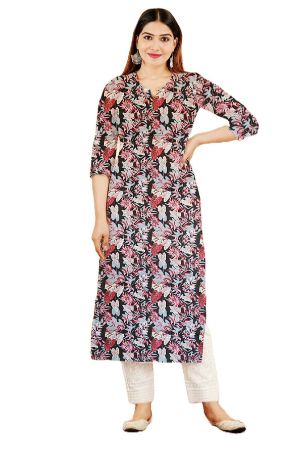 Purple Cotton Floral Print Kurti For Womens