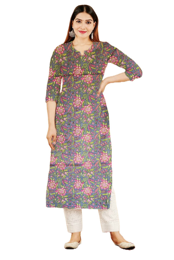 Sun Flower Print Purple Cotton Kurti For Womens