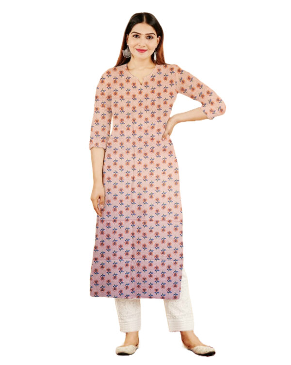 Tiny Floral Print Pink Cotton Kurti For Womens