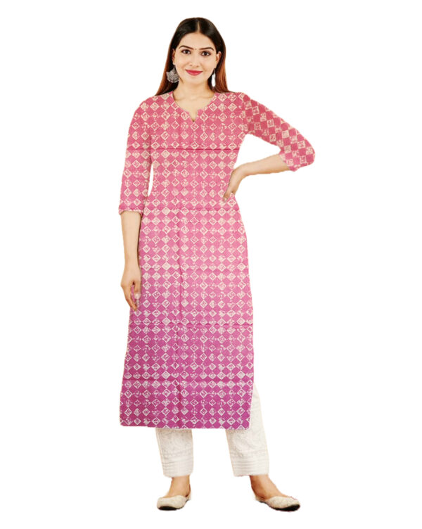 Square Print Pink Cotton Kurti For Womens