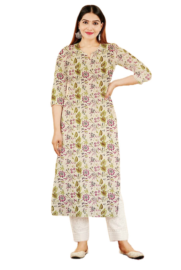 Green Floral Print in Geometric Form Cotton Kurti For Womens