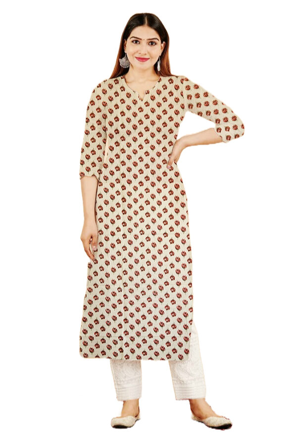 Red Small Floral Print in Geometric Form Cotton Kurti For Womens