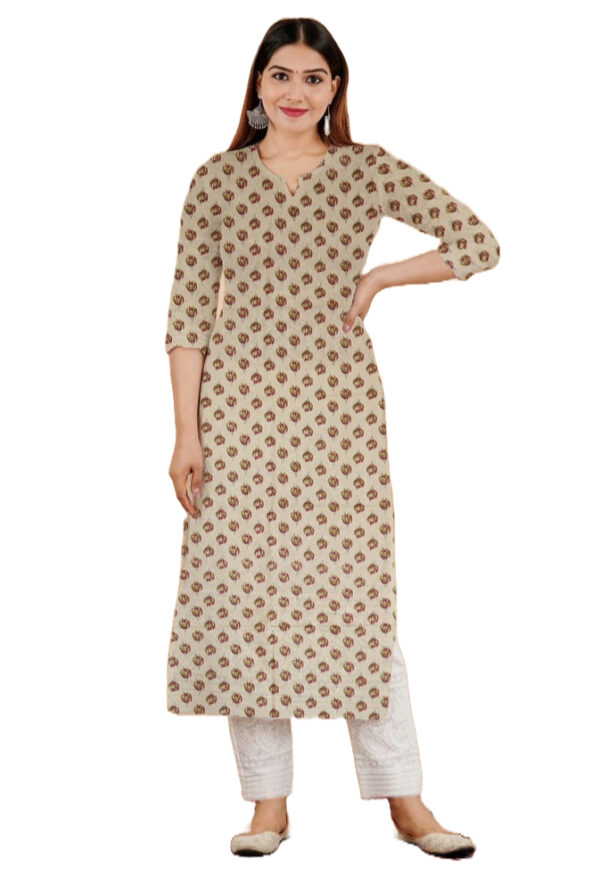 Green Small Floral Print in Geometric Form Cotton Kurti For Womens
