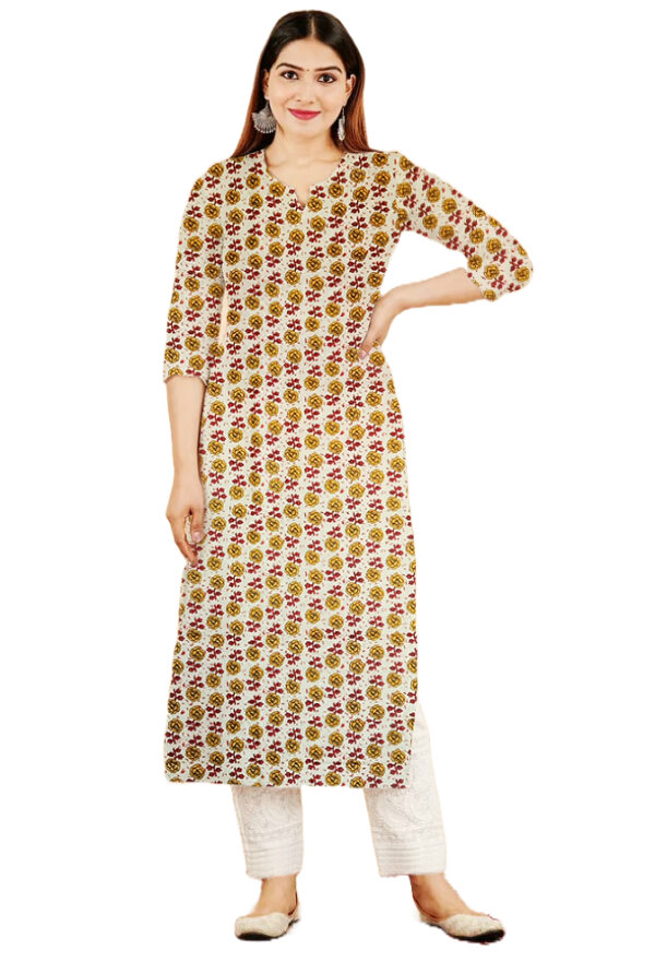 Small Marigold Floral Printed Red Cotton Kurti For Womens