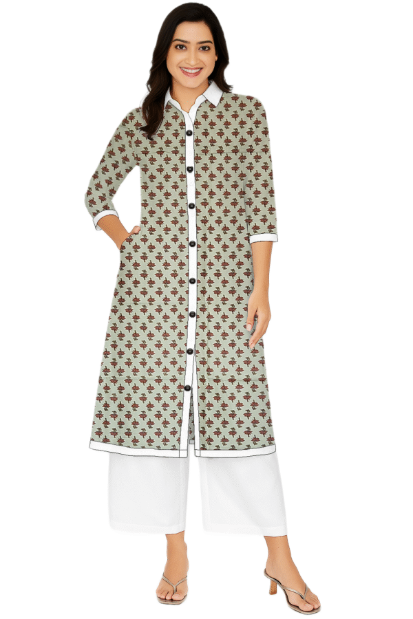 Tiny Floral Printed Red Cotton Collar Neck Kurti For Womens