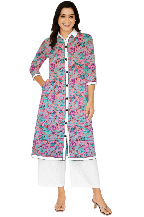 Tie And Dye Print Green Cotton Collar Neck Kurti For Womens