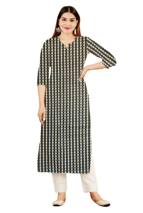 Vertical Geometric Print Green Cotton Kurti For Womens