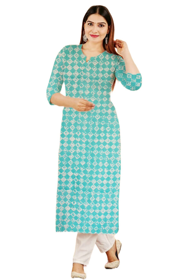 Square Print Blue Cotton Kurti For Womens