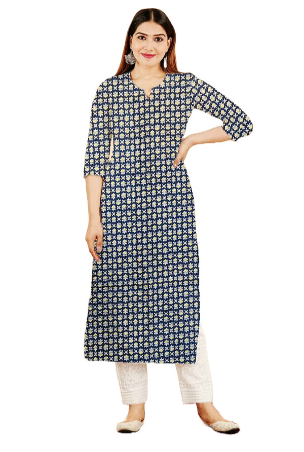 Small Floral Print Blue Cotton Kurti For Womens