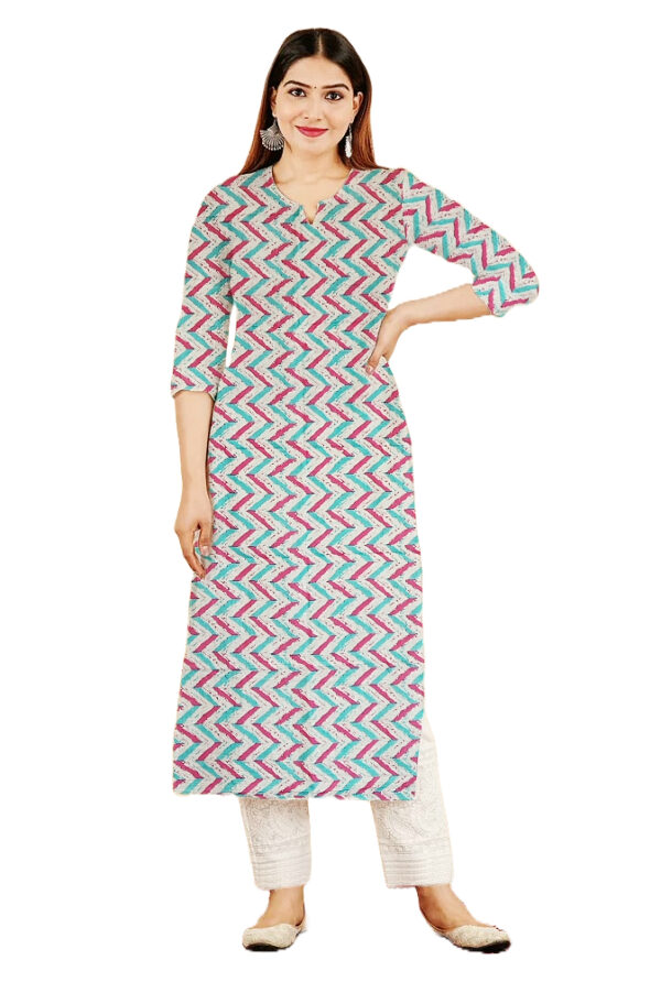 Blue Cotton Geometric Print Kurti For Womens