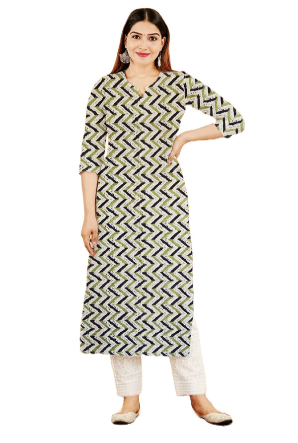 Green Cotton Geometric Print Kurti For Womens
