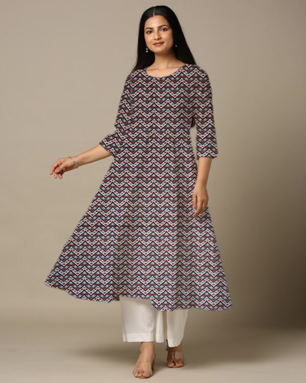 Purple Cotton Zig Zag Print Anarkali Kurti For Womens