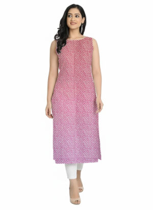 Pink Lehariya Print Straight Cut Fit Daily Wear Cotton Sleeveless Kurti For Womens