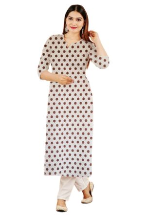 Grey & Maroon Butti Print Straight Cut Cotton Kurti For Womens