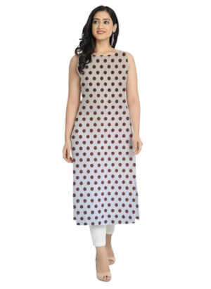 Grey & Maroon Butti Print Straight Cut Cotton Sleeveless Kurti For Womens