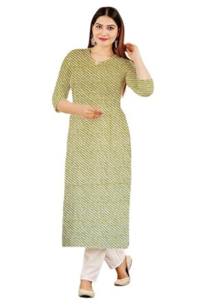 Green Lehariya Print Straight Cut Fit Daily Wear Cotton Kurti For Womens