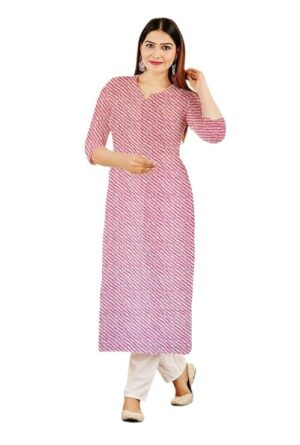 Pink Lehariya Print Straight Cut Fit Daily Wear Cotton Kurti For Womens
