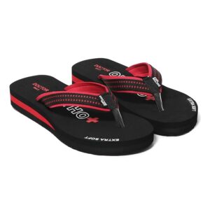 Walk Soft Comfort Flip Flops, Black and Red, Cushioned Thong Sandals Slipper for Women's